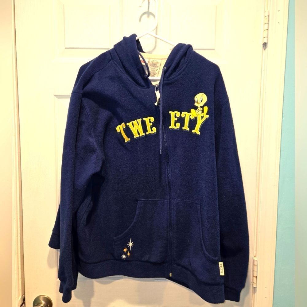 Looney Toons (WB) Tweety Bird hoodie navy embroidered fleece. Junior's sz 16-18.